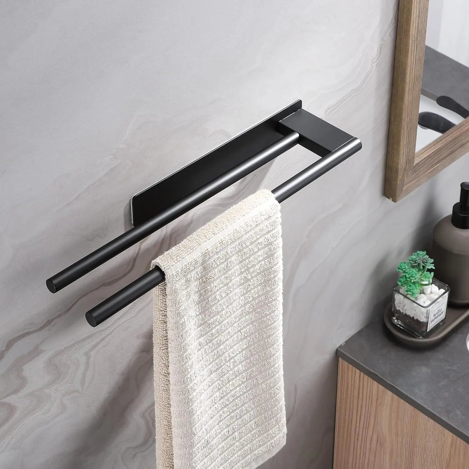 Bathroom Towel Racks No Drill Double Adhesive Towel Bar Stainless Steel Black 39 CM Towel Rack for Bathroom and Kitchen Beauty World Shop
