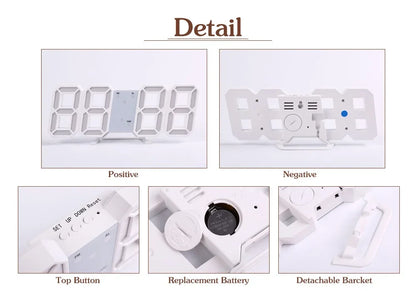 Wall Clock Digital Alarm Modern Kitchen Electronic Smart 3D USB Power Supply LED Time Date Temperature Display Desktop Bedroom Beauty World Shop