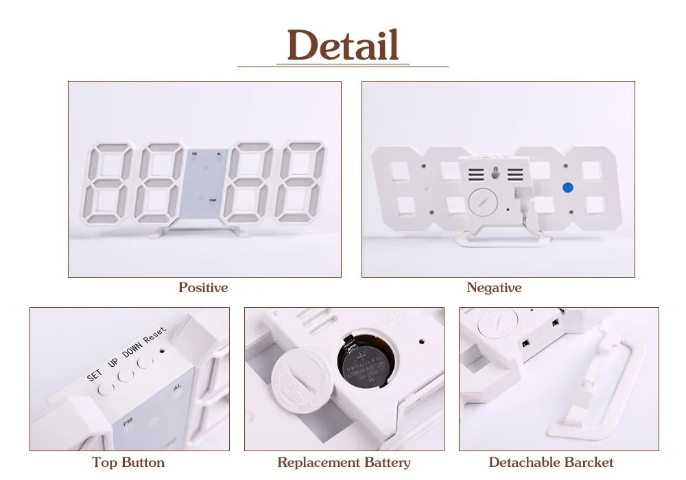 Table 3D LED Digital Alarm Clock Wall Clock Time/Date/Temperature for Home Kitchen Offices Clock Decoration Garden Clocks Beauty World Shop