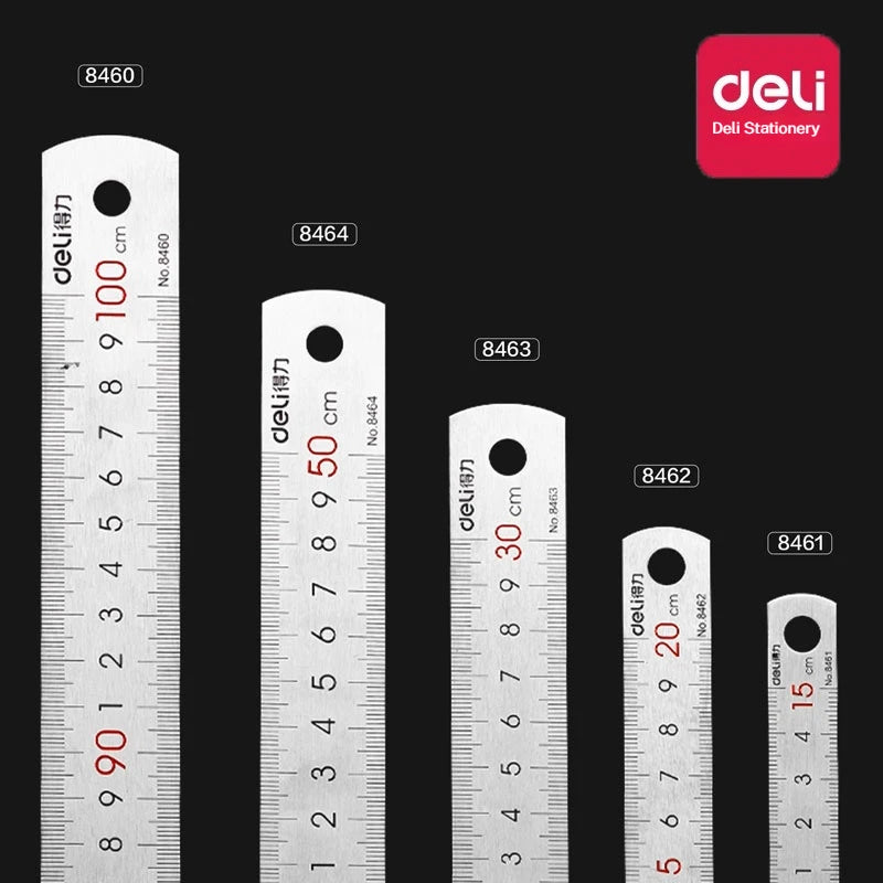 Deli Stainless Steel Ruler for Students And Woodworkers Straight Edge Measuring Tool for Drawing And Drafting 15/20/30/50cm Beauty World Shop