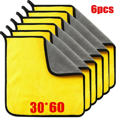 1/2/6pcs Microfiber Cleaning Towel Thicken Soft Drying Cloth Car Body Washing Towels Double Layer Clean Rags Car Accessories Beauty World Shop