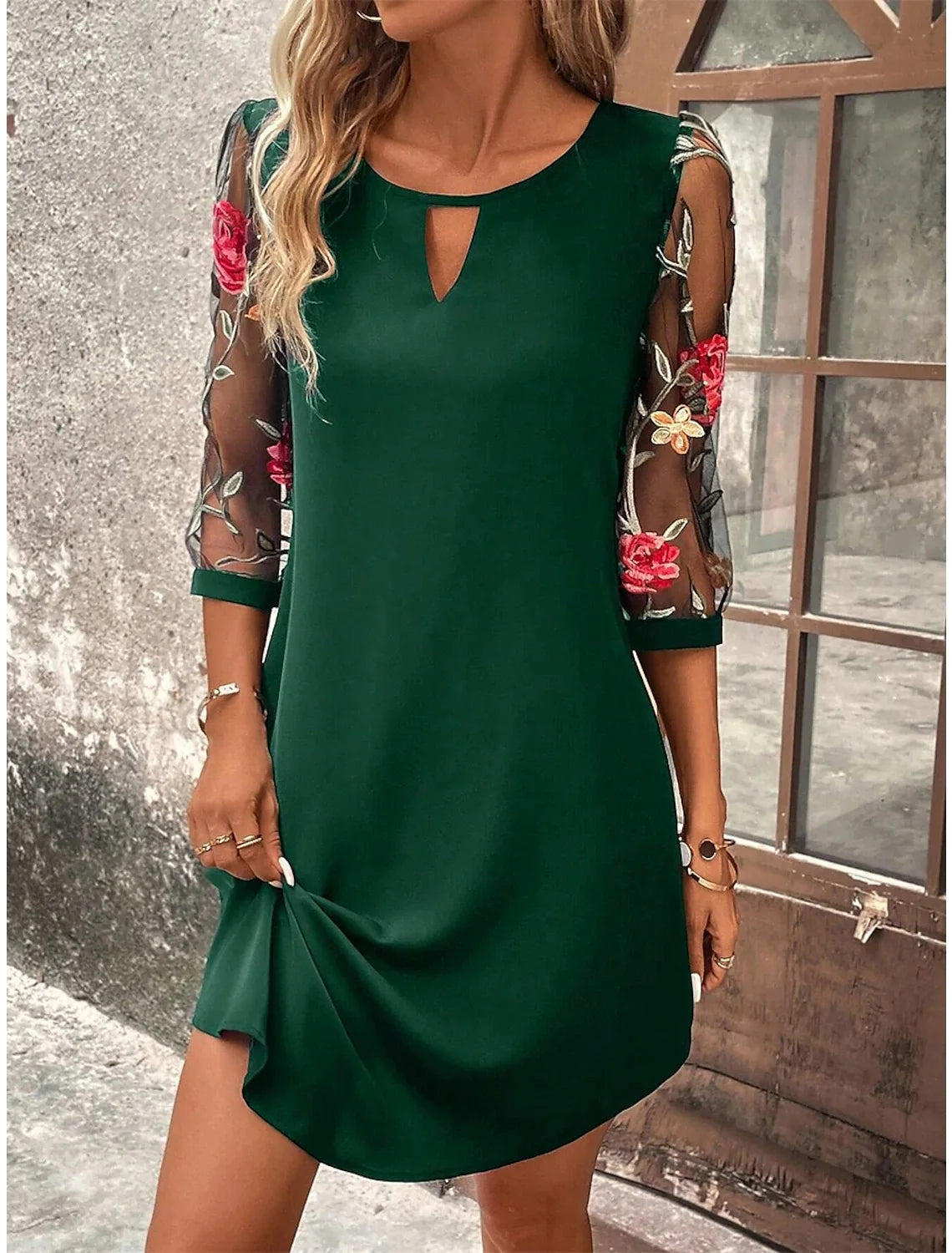 Luxury Dress Women's Perspective Mid Sleeve Printed Round Neck Mini Skirt Summer New Year Party Dress Beauty World Shop