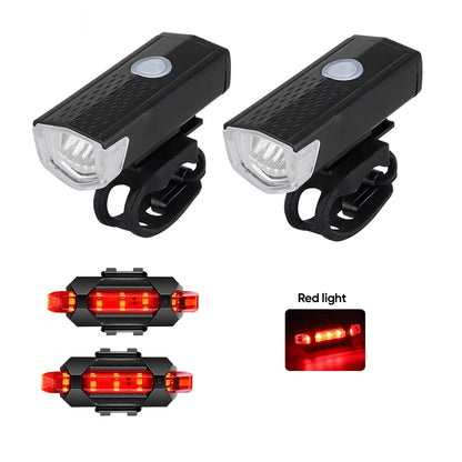 Bicycle Front Rear Light Set LED Rechargeable MTB Bike Head Light Cycling Red Warning Tail Light Accessories for Night Riding Beauty World Shop