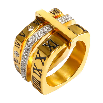 Three Layers Roman Numerals Ring for Women Luxury Stainless Steel Rotatable Crystal Finger Rings Female Wedding Trendy Jewelry Beauty World Shop