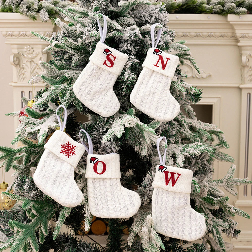 1PC A-Z Letter Hanging Christmas Stockings Knitted Socks  Christmas Tree Hanging for Family Party Decoration Beauty World Shop