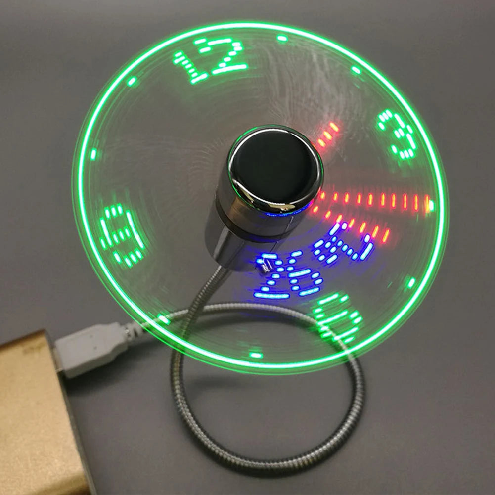 Portable Clock Fan RGB LED Night light 5V USB Hand Fan Real Time Temperature Display Metal Mini Fan for PC Laptop Desktop Cooler Beauty World Shop