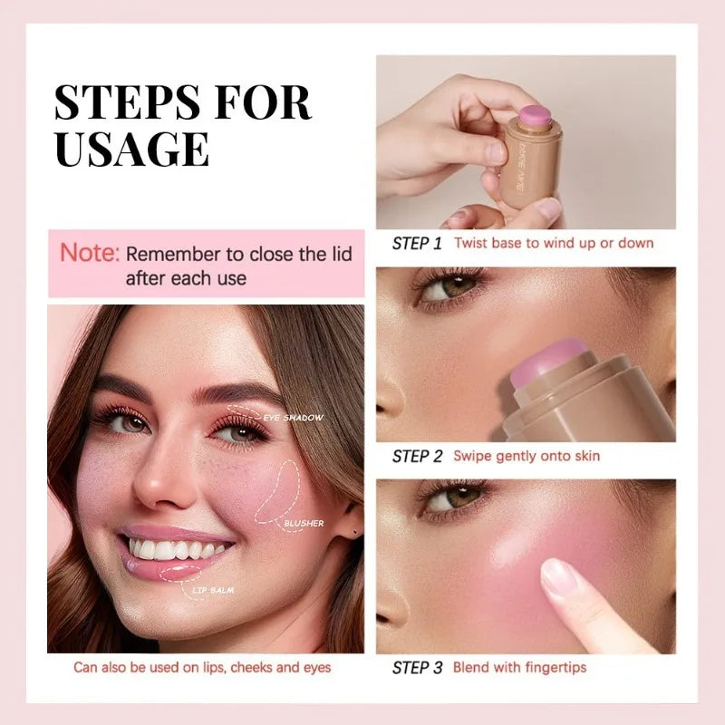 New Blush Stick 3-in-1 Cheek Lip Tinted Moistured Blush Stick Silky Brighten Blush Cream Blusher Cosmetics Tubes Matte Contour Beauty World Shop