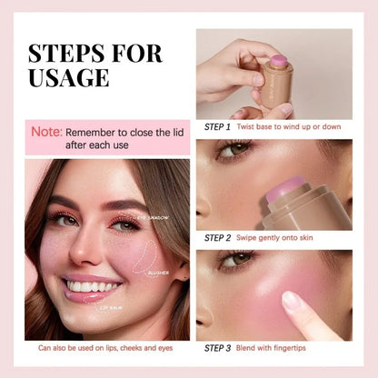 New Blush Stick 3-in-1 Cheek Lip Tinted Moistured Blush Stick Silky Brighten Blush Cream Blusher Cosmetics Tubes Matte Contour Beauty World Shop