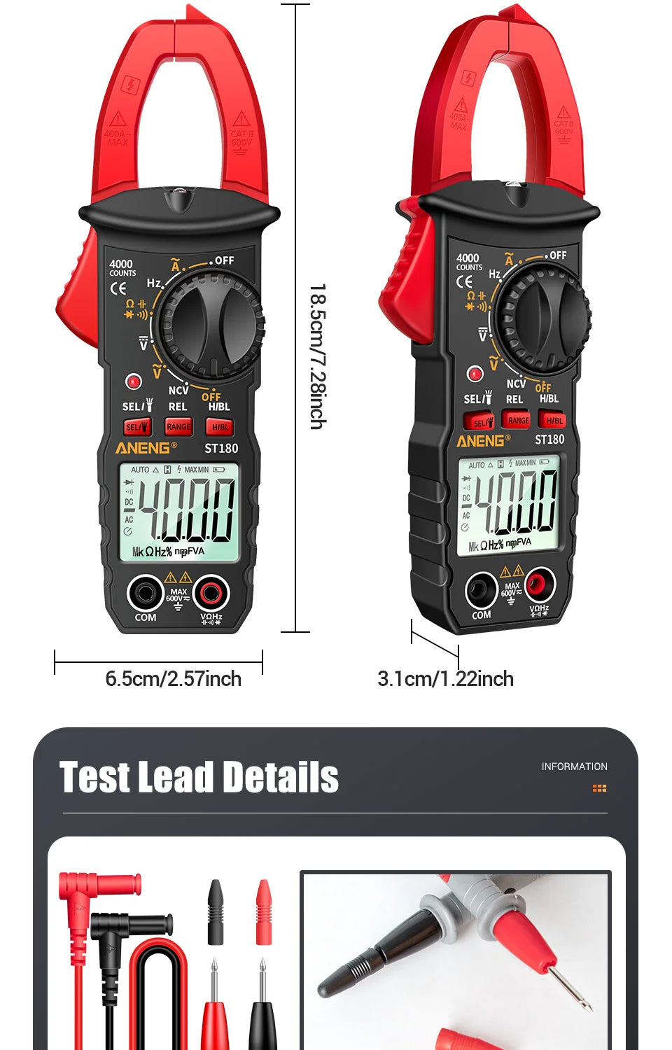ANENG ST180 AC Current Clamp Meter  Digital 4000 Counts Multimeter Ammeter Voltage Tester Car Amp Hz Capacitance NCV Ohm Tool Beauty World Shop