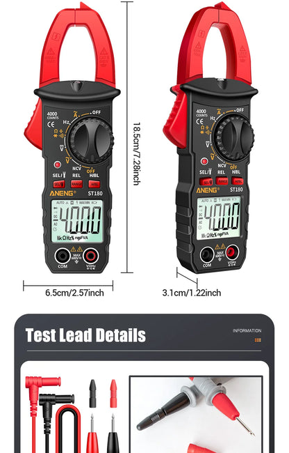 ANENG ST180 AC Current Clamp Meter  Digital 4000 Counts Multimeter Ammeter Voltage Tester Car Amp Hz Capacitance NCV Ohm Tool Beauty World Shop
