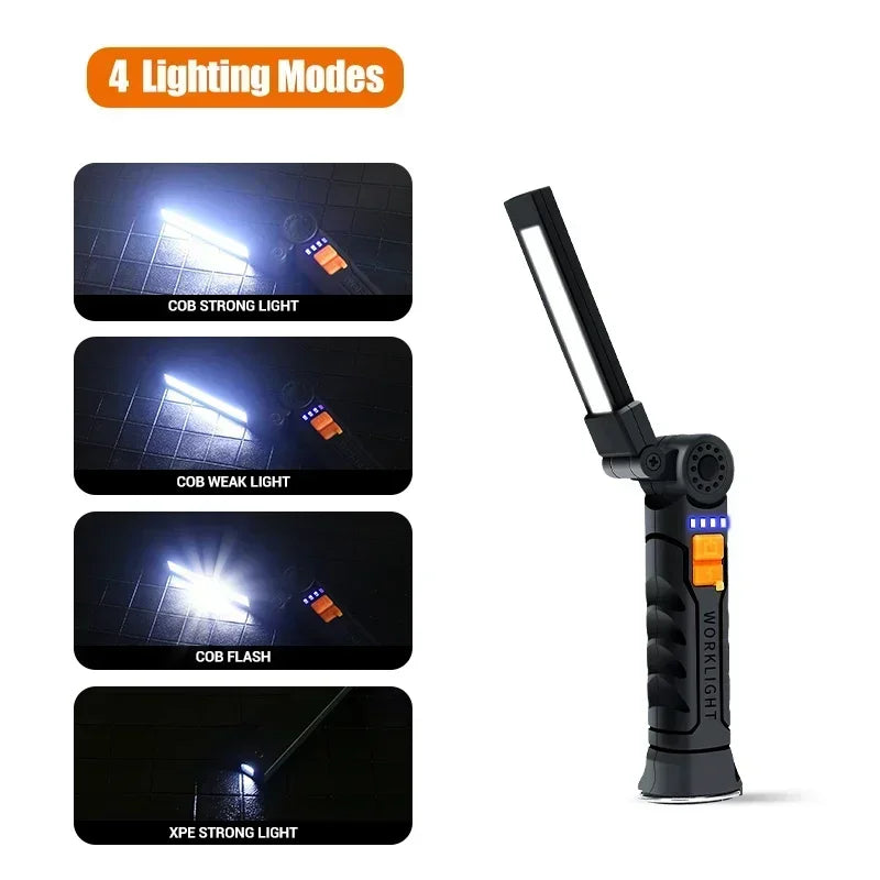 Portable COB LED Flashlight USB Rechargeable Work Light Magnetic Lanterna Hanging Lamp with Built-in Battery Camping Torch Beauty World Shop