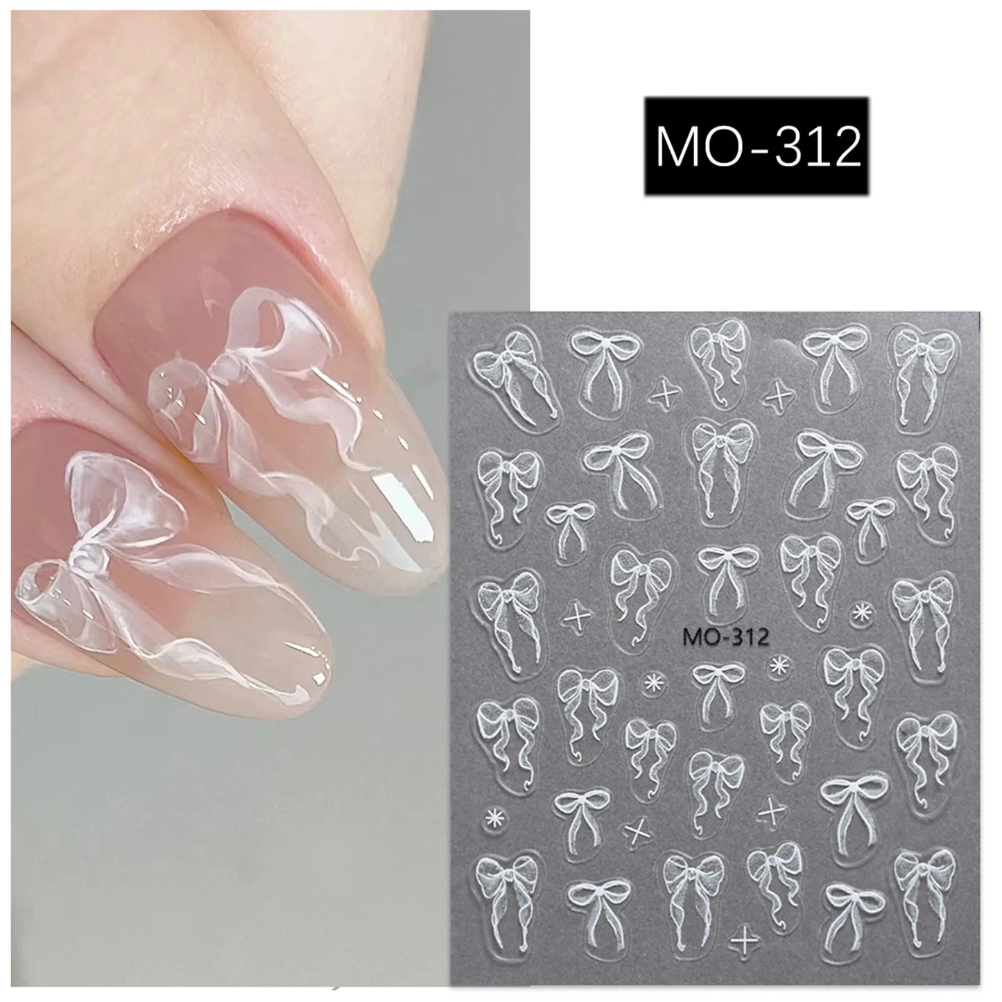 Bowknot Nail Stickers 3D Relief White Ribbon Cute Sweet Pink Self-Adhesive Nail Art Decoration Decals For Nail Tips Manicures Beauty World Shop