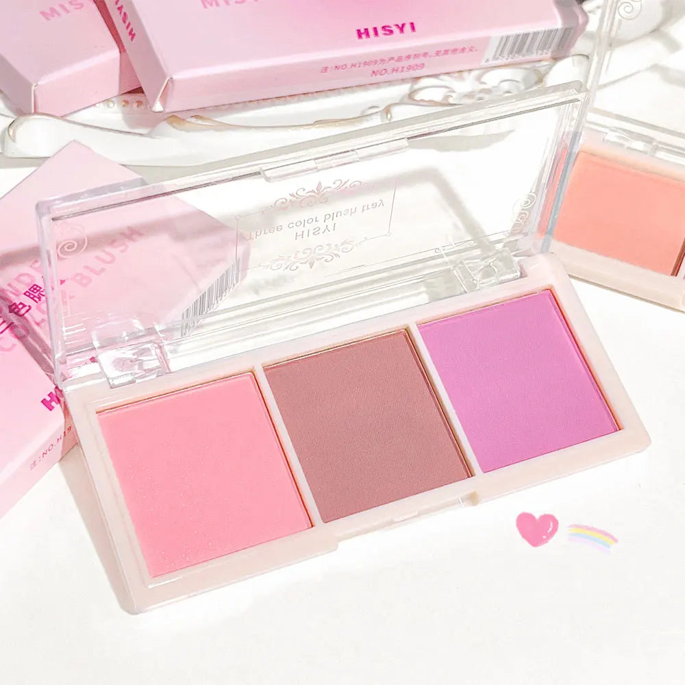 HISYI three-color blush natural color rendering delicate non-flying powder matte rouge holding makeup clear vitality girl blush Beauty World Shop