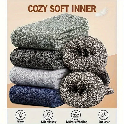 3/5 Pairs Men's Winter Warm Socks, Thick Towel Mid-Calf Socks, Anti-Cold Snow Boots Socks Elastic Solid Color Beauty World Shop