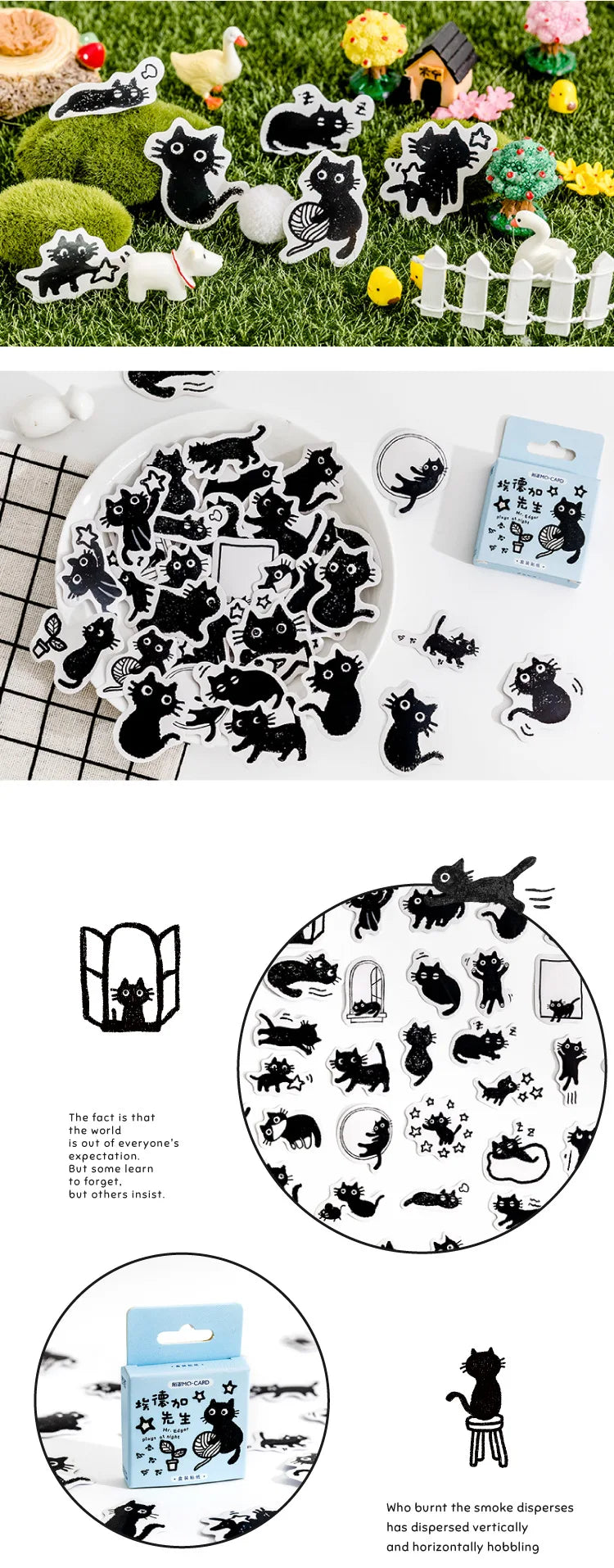 45Stickers / Box Kitten Notebook Boxed Stickers Cartoon Cute Decorative Photo Album Diy Stickers Growth Manual Beauty World Shop