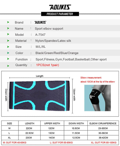 AOLIKES 1PCS Elbow Support Elastic Gym Sport Elbow Protective Pad Absorb Sweat Sport Basketball Arm Sleeve Elbow Brace Beauty World Shop