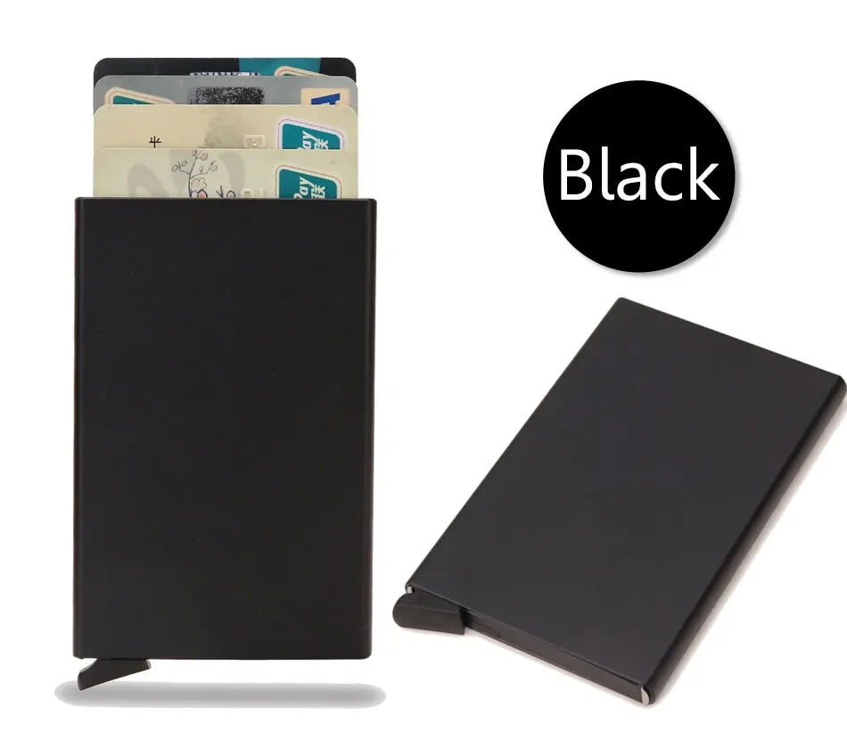 Rfid Credit Card Holder Metal Thin Slim Smart Wallet Men Women Wallets Pop Up Minimalist Small Black Purse Mini Walets for Men Beauty World Shop