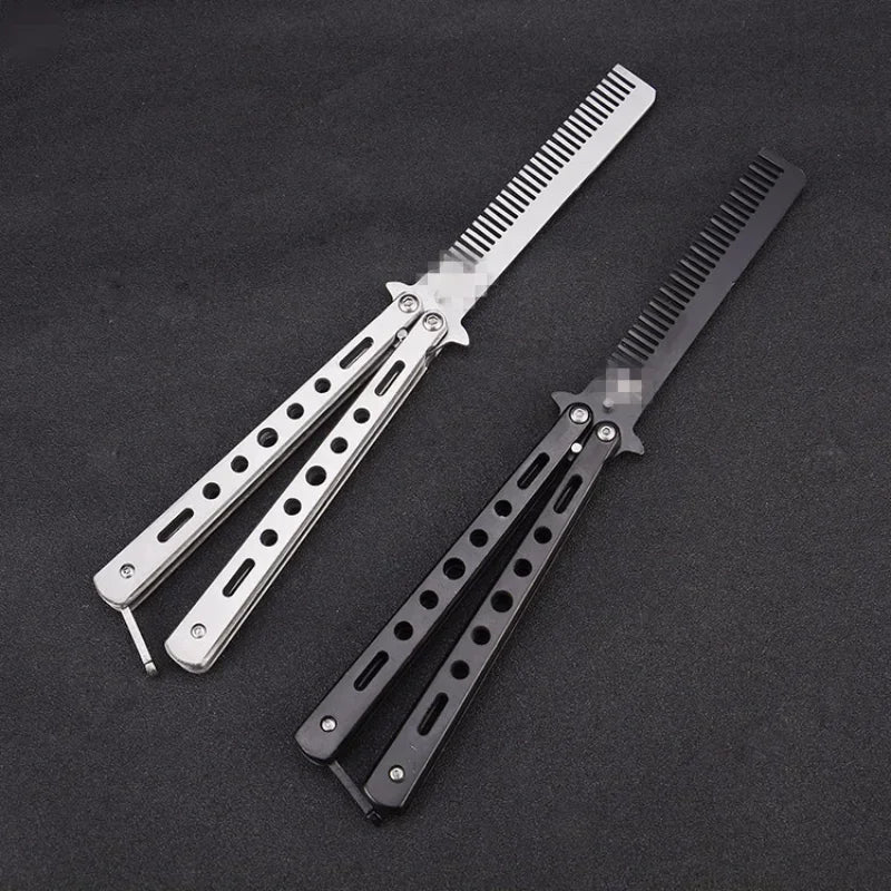 Foldable Comb Stainless Steel Practice Training Butterfly Knife Comb Beard Moustache Brushe Salon Hairdressing Hair Styling Tool Beauty World Shop