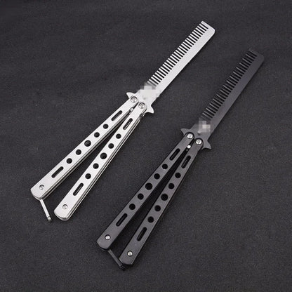 Foldable Comb Stainless Steel Practice Training Butterfly Knife Comb Beard Moustache Brushe Salon Hairdressing Hair Styling Tool Beauty World Shop