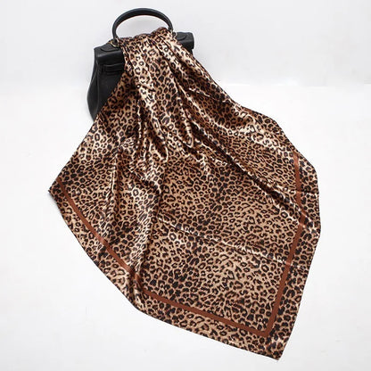 90cm Leopard Print Satin-Finish Scarf - Lightweight Simulated Silk Square for Women Spring Summer Versatile Chic Beauty World Shop