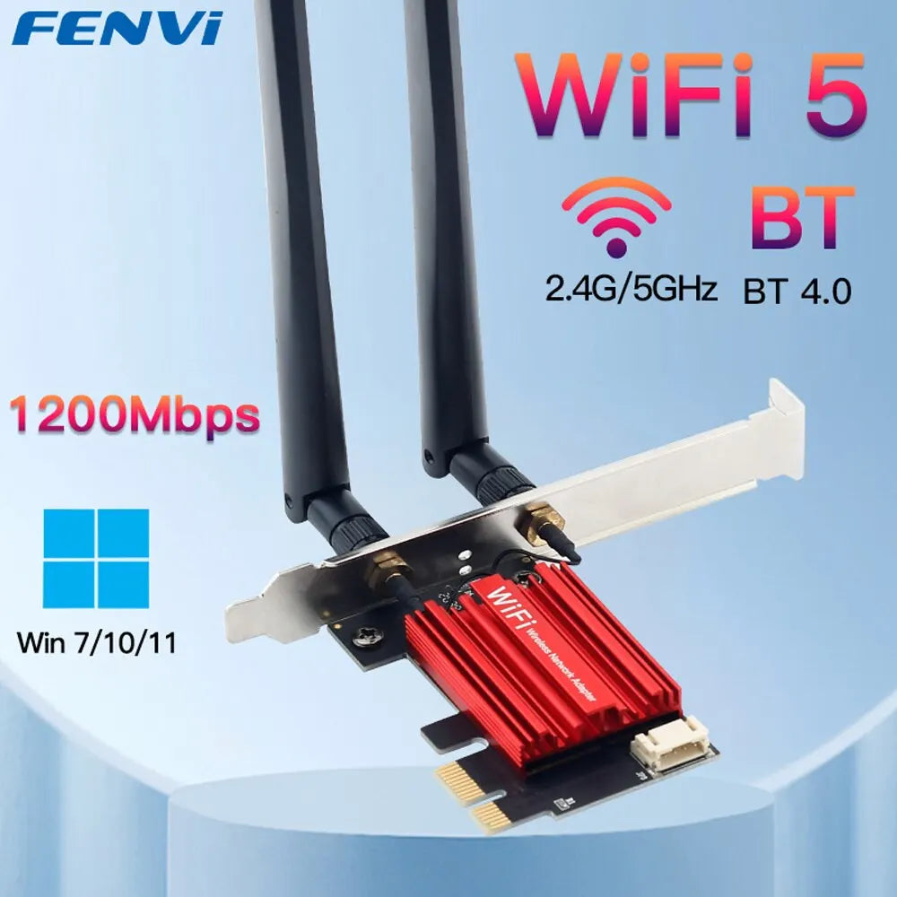 FENVI WiFi 5 PCI-E Wireless Adapter AC1200 Network Card Dual Band 2.4G/5GHz 802.11AC For Bluetooth 4.0 Desktop Windows 7/8/10/11 Beauty World Shop