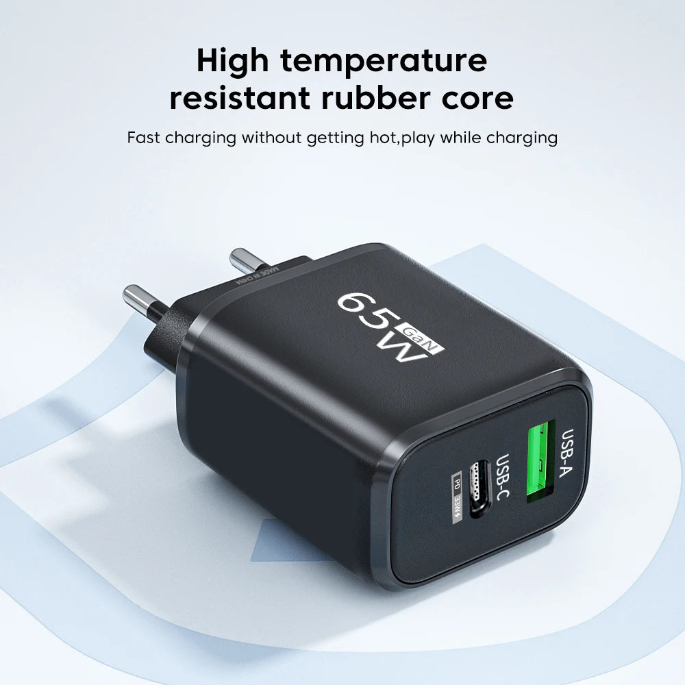 USB Charger 65W GaN Type C Fast Charging PD Power Adapter Quick Charger 3.0 For iPhone 15 Xiaomi POCO Samsung Oneplus Beauty World Shop