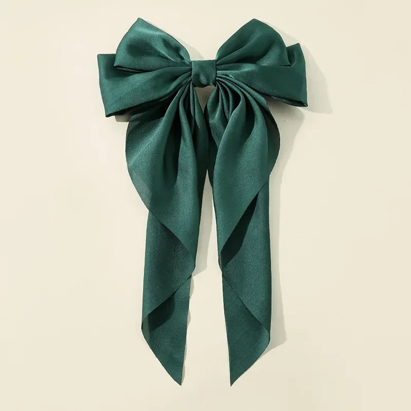 Korean Accessories Hair Clips for Women Girls Big Bowknot Solid Satin Long Ribbon Bows Spring Clamp Barette Cheveux Femme 2023 Beauty World Shop