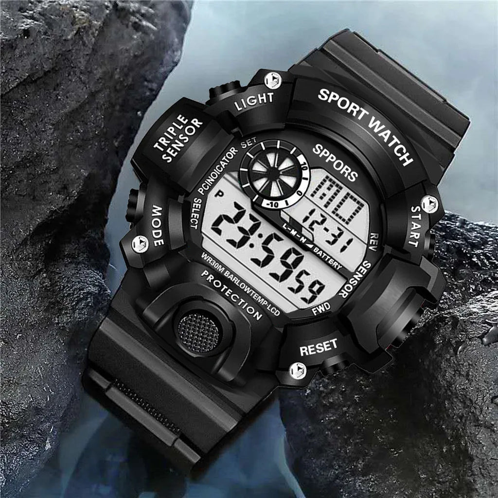 Fashion Men's Watch Sports Electronic Wristwatch Large dial Multifunctional Waterproof Luminous Alarm Kids Male's Military Watch Beauty World Shop