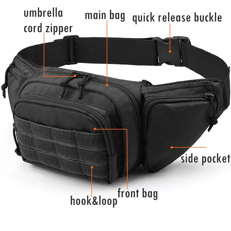 Men Waist Bag Belt Bumbag Waterproof Nylon Molle EDC Fanny Phone Pouch for Hunting Climbing Camping Beauty World Shop
