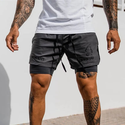2025 NEW 2 IN 1 Sport Running Casual Breathable Shorts Men Double-deck Jogging Quick Dry GYM Shorts Fitness Workout Men Shorts