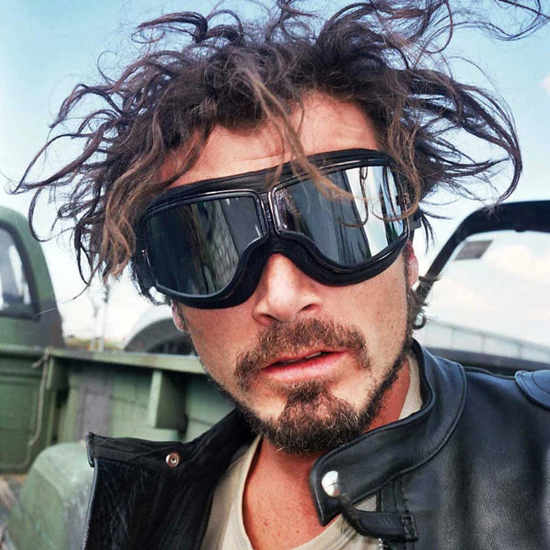 Motorcycle Glasses Windproof Motorcycle Helmet Glasses Sunglasses Retro Universal Folding Leather Retro Motorcycle Accessories Beauty World Shop