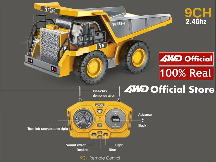 4WD Remote Control Excavator 4x4 Alloy Dump Truck Bulldozer Radio Model RC Car Construction Vehicle Toy Children Kids Gifts Beauty World Shop