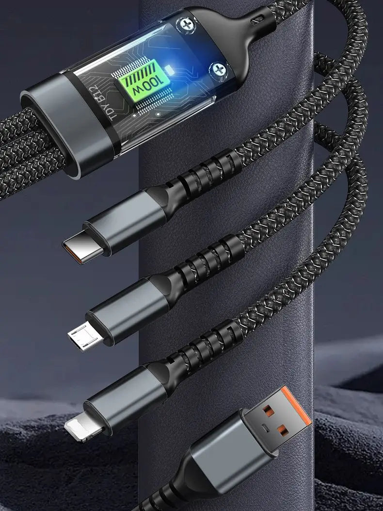 3 In 1 100w Transparent Fast Charging Cable Type C Usb Micro For Huawei OPPO Vivo Samsung Xiaomi Pilot Lamp Charger Usb C 6A Beauty World Shop