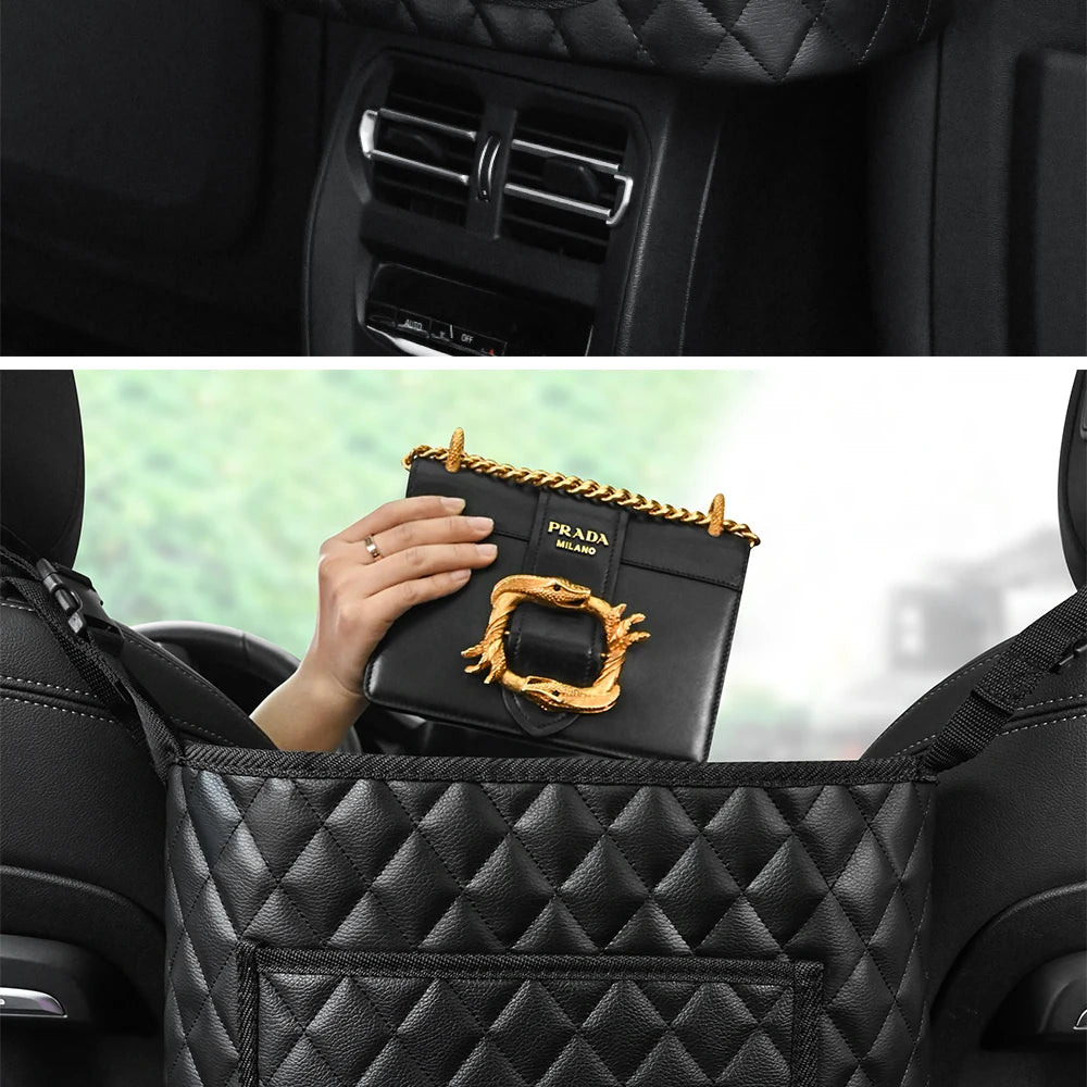 PU Leather Car Middle Seat Storage Net Large Capacity Leather Bag Seat Back Storage Bag Car Chair Back Supplies Storage Goods Ha Beauty World Shop