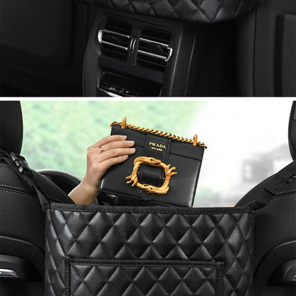 PU Leather Car Middle Seat Storage Net Large Capacity Leather Bag Seat Back Storage Bag Car Chair Back Supplies Storage Goods Ha Beauty World Shop