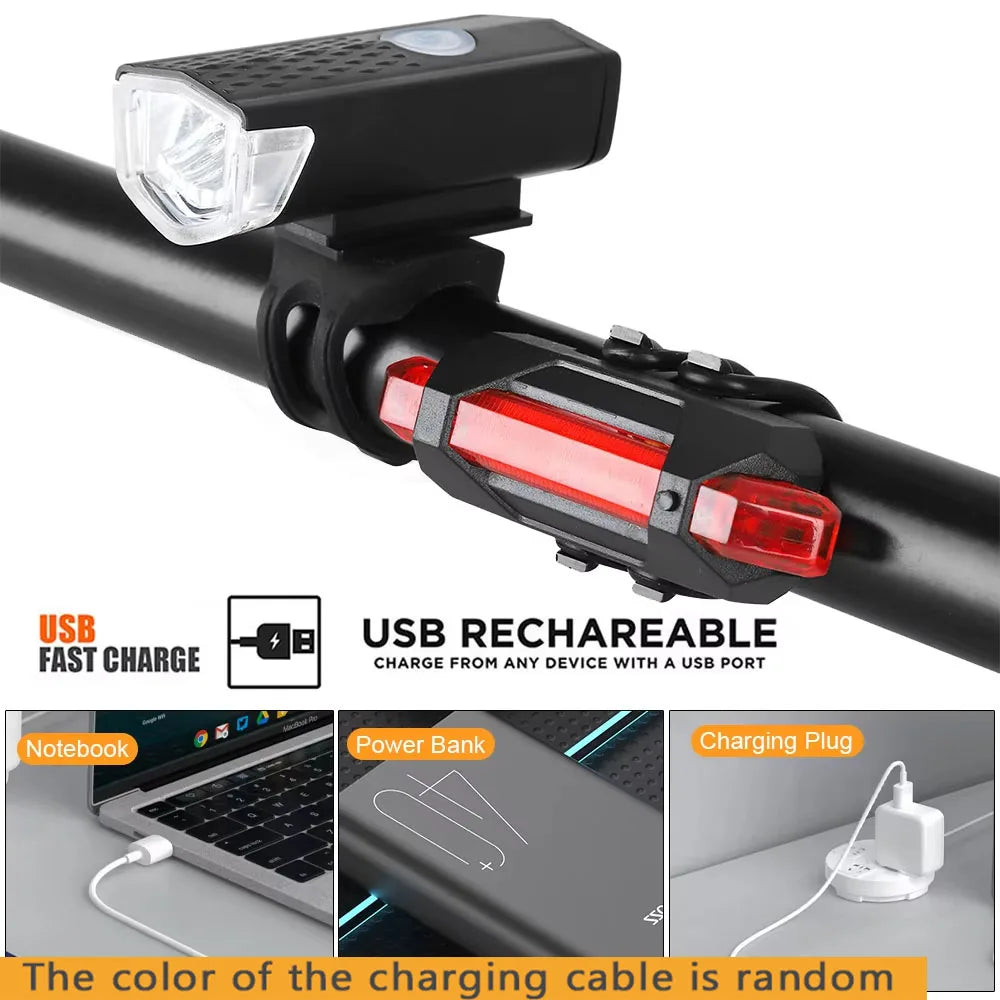 USB Rechargeable Bike Light Front Light Red Taillight Easy to Install 3 Modes Bicycle Accessories for the Bicycle Beauty World Shop