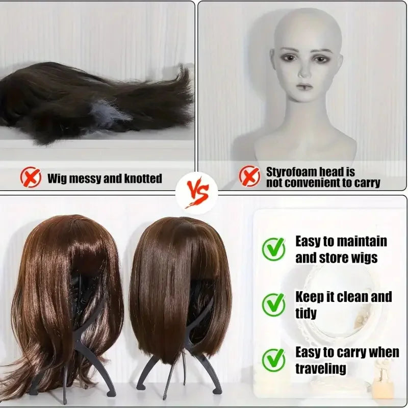 1PCS Folding Wig Stand Holder Plastic Adjustable Portable Hat Display Stand Durable Mannequin Dummy Head Plastic Beauty World Shop