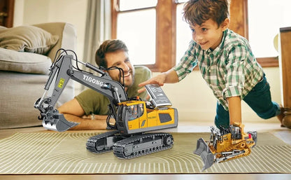 4WD Remote Control Excavator 4x4 Alloy Dump Truck Bulldozer Radio Model RC Car Construction Vehicle Toy Children Kids Gifts Beauty World Shop