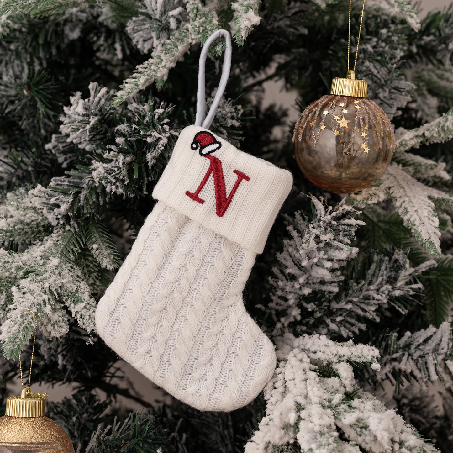 1PC A-Z Letter Hanging Christmas Stockings Knitted Socks  Christmas Tree Hanging for Family Party Decoration Beauty World Shop