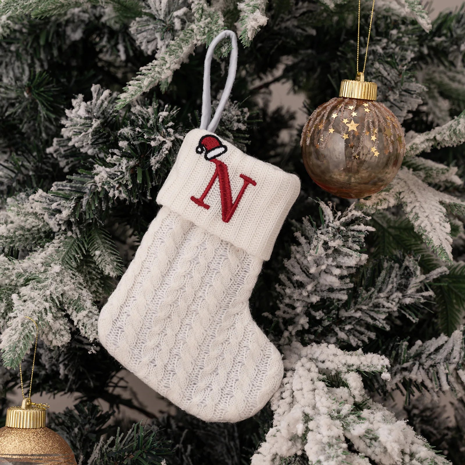 1PC A-Z Letter Hanging Christmas Stockings Knitted Socks  Christmas Tree Hanging for Family Party Decoration Beauty World Shop