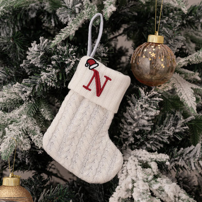 1PC A-Z Letter Hanging Christmas Stockings Knitted Socks  Christmas Tree Hanging for Family Party Decoration Beauty World Shop