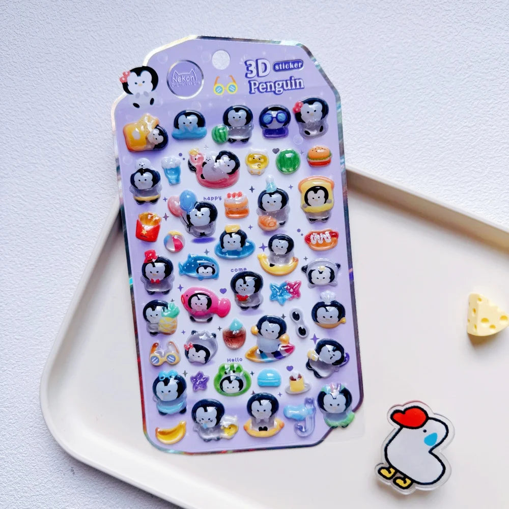 NEKONI Cute Animals Seal Bear Penguin 3D Stickers Scrapbooking DIY Journaling Stationery Diary Cute Stickers School Supply Beauty World Shop