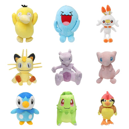 Psyduck Wobbuffet Scorbunny Meowth Mewtwo Mew Piplup Chikorita Pidgeotto Plush Toys Game for Collectible Gift,Soft Plushies Beauty World Shop