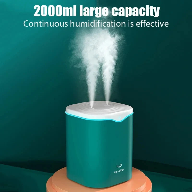 2000ML USB Air Humidifier Double Spray Port Essential Oil Aromatherapy Diffuser Cool Mist Maker Fogger for Home Office Beauty World Shop