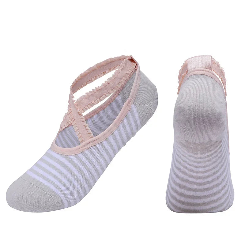 Solid Color Yoga Socks Professional Silicone Non-slip Ballet Pilates Socks Backless Breathable Bandage Cotton Dance Sports Socks Beauty World Shop