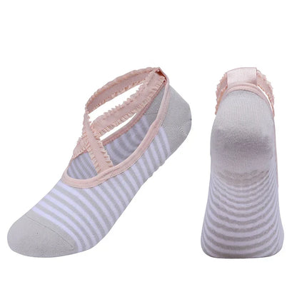 Solid Color Yoga Socks Professional Silicone Non-slip Ballet Pilates Socks Backless Breathable Bandage Cotton Dance Sports Socks Beauty World Shop