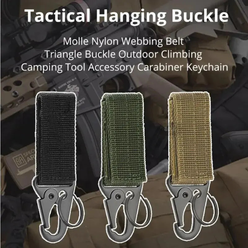 2pcs Tactical Hanging Buckle Molle Nylon Webbing Carabiner Belt Triangle Keychain for Outdoor Climbing Camping Tool Accessory Beauty World Shop
