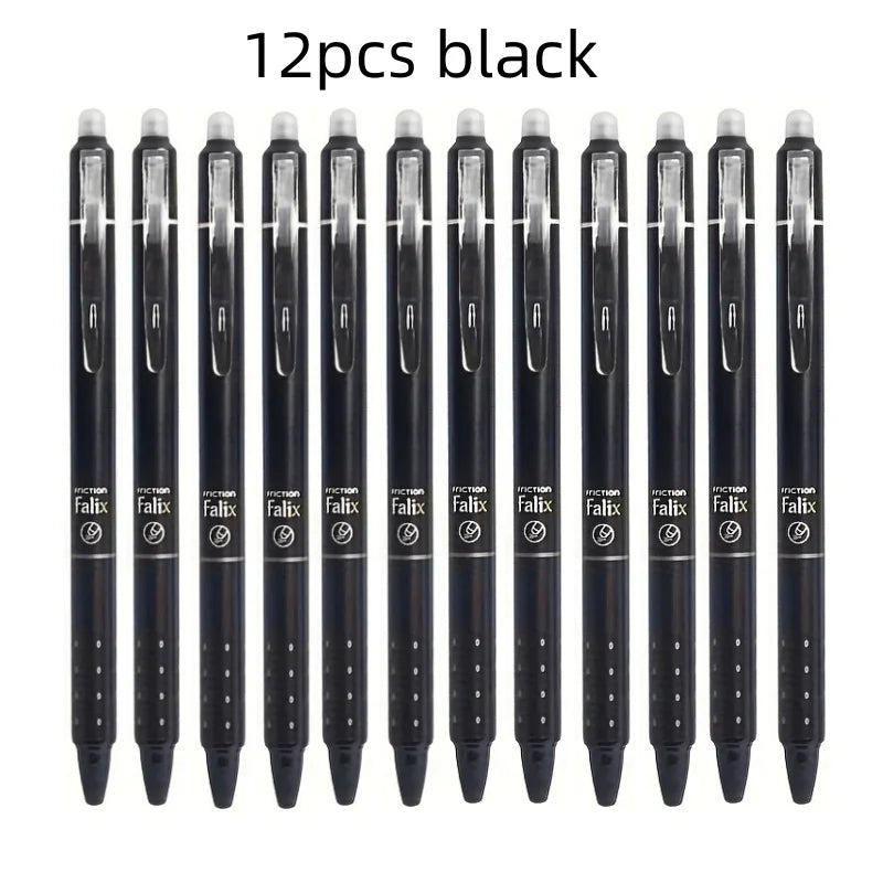 12pcs Press Type Erasable Gel Pens 0.5mm Black/Blue Ink Bullet Washable Handle Magic Refills Rod Super Capacity Ink Writing Beauty World Shop