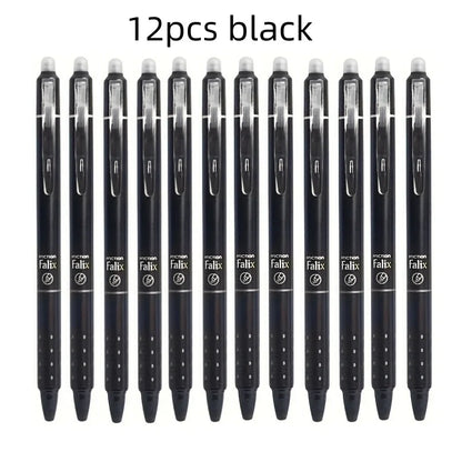 12pcs Press Type Erasable Gel Pens 0.5mm Black/Blue Ink Bullet Washable Handle Magic Refills Rod Super Capacity Ink Writing Beauty World Shop