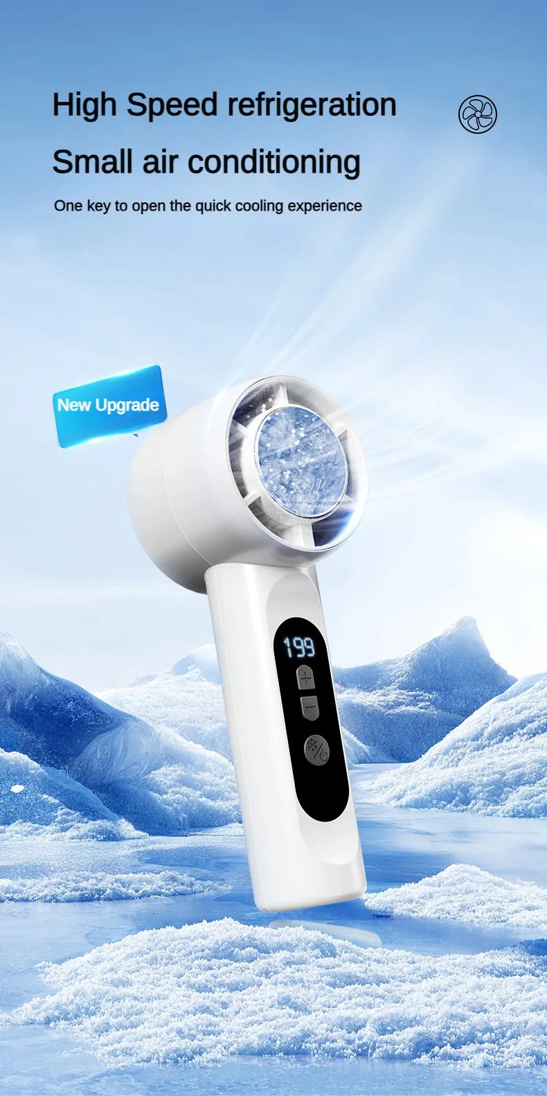 Handheld Portable Fan 199-Speed Desktop Fan USB Rechargeable Cooling Refrigeration Fan LED Display For Home Office Travel ﻿ Beauty World Shop